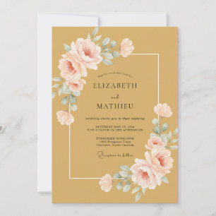Invitation Mariage Romance Florale Délicate Ocre