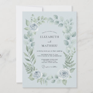 Invitation Mariage Romance Florale Délicate Pervenche
