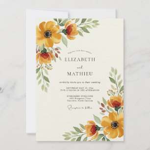 Invitation Mariage Romance Florale Dorée d'Automne
