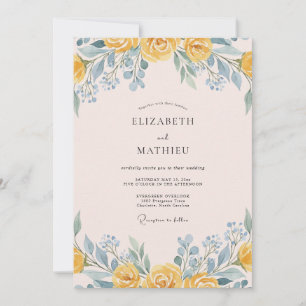 Invitation Mariage Romance Florale Douce Jaune