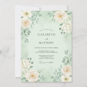 Invitation Mariage Romance Florale Douce Menthe