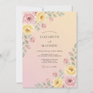 Invitation Mariage Romance Florale Douce Pêche