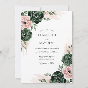 Invitation Mariage Romance Florale Émeraude