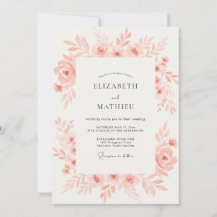 Invitation Mariage Romance Florale Ethérée Corail