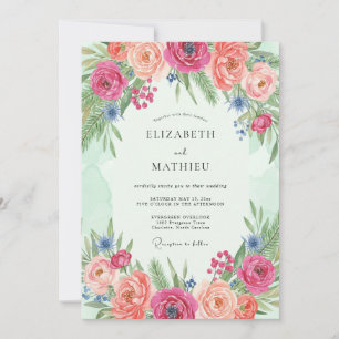 Invitation Mariage Romance Florale Fleurie de Corail