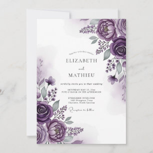Invitation Mariage Romance Florale Impressionniste prune