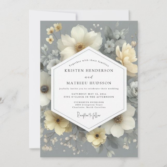 Invitation Mariage Romance Florale Ivoire (Devant)
