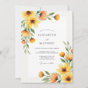 Invitation Mariage Romance Florale Jaune d'Automne