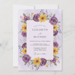 Invitation Mariage Romance Florale Jaune Prune