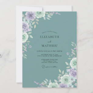 Invitation Mariage Romance Florale Murmurante Sarcelle