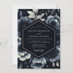 Invitation Mariage Romance Florale Navy Moody