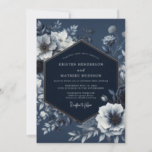 Invitation Mariage Romance Florale Nocturne Navy