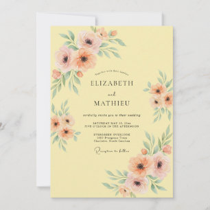 Invitation Mariage Romance Florale Pastel Pêche