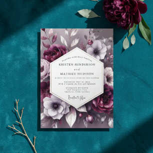 Invitation Mariage Romance Florale prune
