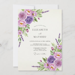 Invitation Mariage Romance Florale Rose Lavande
