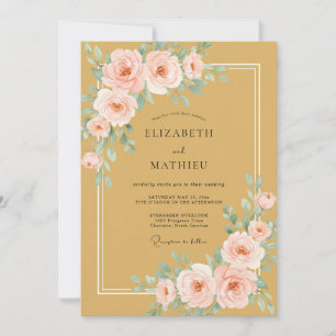 Invitation Mariage Romance Florale Rose Ocre