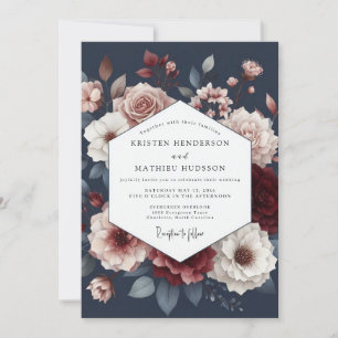 Invitation Mariage Romance Florale Rouge Profond