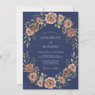 Invitation Mariage Romance Florale Rouille Navy