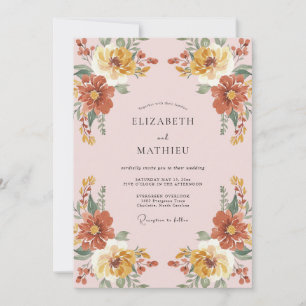 Invitation Mariage Romance Florale Rustique Ocre