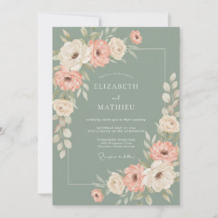 Invitation Mariage Romance Florale Sage