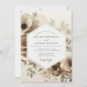 Invitation Mariage Romance Florale Sépia