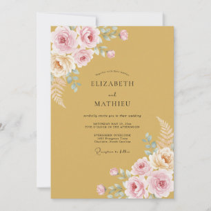 Invitation Mariage Romance Florale Teintée d'Or
