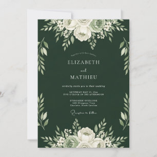 Invitation Mariage Romance Florale Vert Forêt