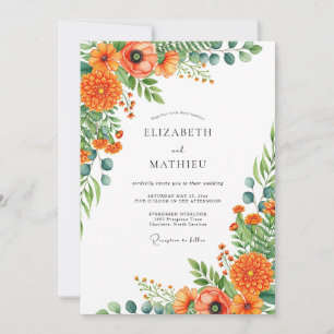 Invitation Mariage Romance Florale Vibrante Orange