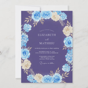 Invitation Mariage Romance Florale Violet Profond