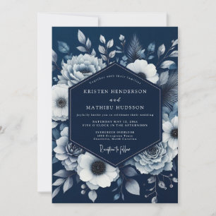 Invitation Mariage Romance Navy Bloom