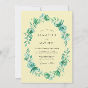 Invitation Mariage Romance Ovale Fleur Teal