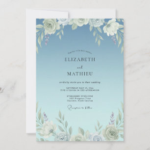 Invitation Mariage Romantique à Feuille Peinte d'Azur