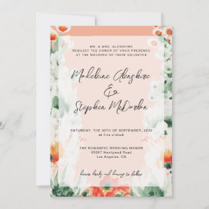 Invitation mariage romantique à fleurs fleur sauvage vert et