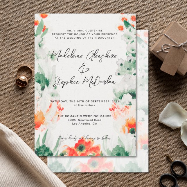 Invitation mariage romantique à fleurs fleur sauvage vert et  (Créateur téléchargé)