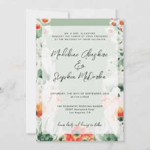 Invitation mariage romantique à fleurs fleur sauvage vert et 