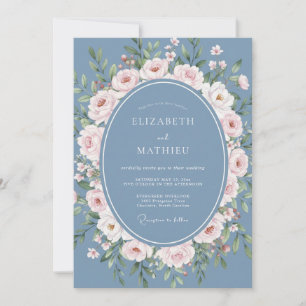 Invitation Mariage romantique à la floraison bleue poussiéreu