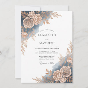 Invitation Mariage Romantique à la Rose Bleue Peinte
