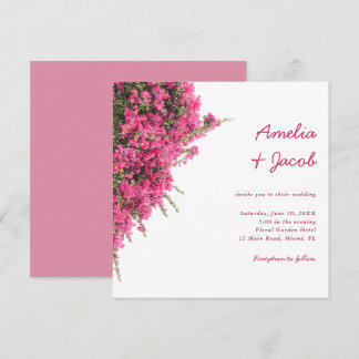 Invitation Mariage romantique à l'aquarelle Bougainvillea ros