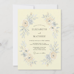 Invitation Mariage romantique à l'aquarelle jaune pâle