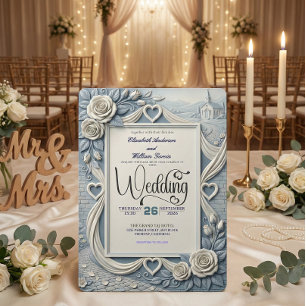 Invitation Mariage Romantique à l'Église Bleu Indigo Poussiér