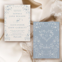 Mariage romantique à monogramme floral bleu