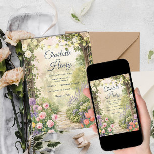 Invitation Mariage romantique anglais avec guirlande lumineus