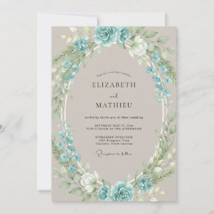 Invitation Mariage Romantique Aqua Pivoine