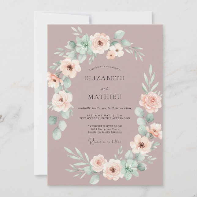 Invitation Mariage Romantique Aquarelle Mauve Douce (Devant)