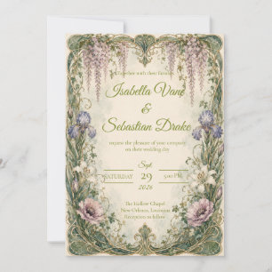Invitation Mariage romantique Art nouveau dans un jardin de g