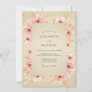 Invitation Mariage Romantique au Coquelicot Corail