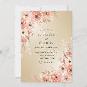Invitation Mariage Romantique au Pinceau Floral de Pêche