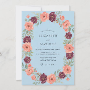 Invitation Mariage Romantique aux Fleurs Bleues Clair