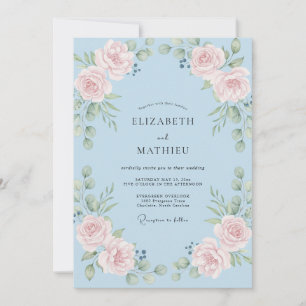Invitation Mariage Romantique aux Fleurs Bleues Pâles