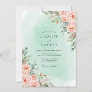 Invitation Mariage Romantique aux Fleurs de Pêche